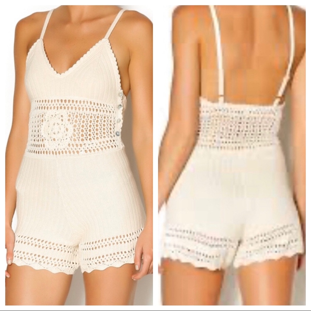 Cream Crochet Romper/swim coverup
